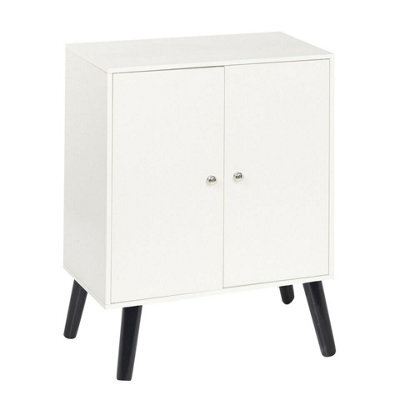Urbn-Living Urbnliving 60Cm Height 2 Tier White Wooden Bookcase With White Door Scandinavian Style Black Legs Bedroom Shelf - image 1