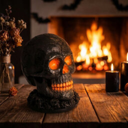 Living And Home Battery Operated Lava Skull Flame Light Resin Black Skull Lamp For Halloween Party Decor - thumbnail 2