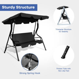 Costway Garden Patio Metal Swing Chair 3 Seater Hammock Bench Swinging Cushioned Seat - thumbnail 9