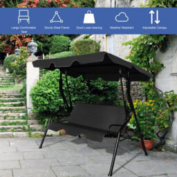 Costway Garden Patio Metal Swing Chair 3 Seater Hammock Bench Swinging Cushioned Seat - thumbnail 4