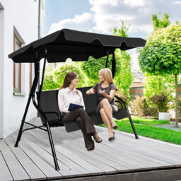 Costway Garden Patio Metal Swing Chair 3 Seater Hammock Bench Swinging Cushioned Seat - thumbnail 5