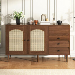 Abrihome 130X75.5X40 Cm Rattan Door Sideboard, Country-Style Storage Unit With Magnetic Closure & Adjustable Shelves, Natural - thumbnail 1