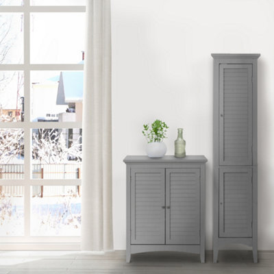 Teamson Home Tall Column Wooden Bathroom Cabinet With 2 Doors, Bathroom Storage, Grey - image 1