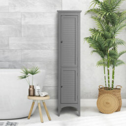 Teamson Home Tall Column Wooden Bathroom Cabinet With 2 Doors, Bathroom Storage, Grey - thumbnail 3