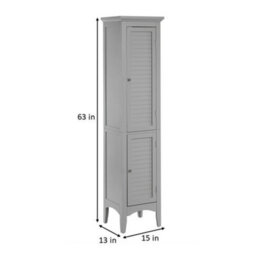 Teamson Home Tall Column Wooden Bathroom Cabinet With 2 Doors, Bathroom Storage, Grey - thumbnail 4