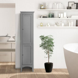 Teamson Home Tall Column Wooden Bathroom Cabinet With 2 Doors, Bathroom Storage, Grey - thumbnail 8