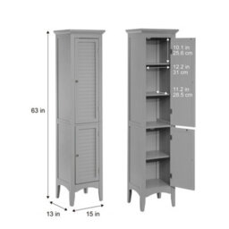 Teamson Home Tall Column Wooden Bathroom Cabinet With 2 Doors, Bathroom Storage, Grey - thumbnail 5