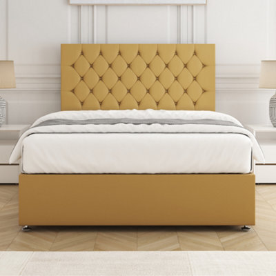 Bsspoke Mia Divan Bed Set Mustard Plush Velvet 24Inch Headboard & Mattress No Drawers In 3Ft 4Ft 4Ft6 5Ft 6Ft - image 1
