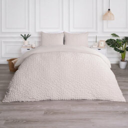 OHS Luxury Seersucker Duvet Cover Set Geo Pillowcase Quilt, Natural - Double - thumbnail 4