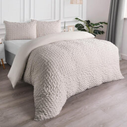 OHS Luxury Seersucker Duvet Cover Set Geo Pillowcase Quilt, Natural - Double - thumbnail 5