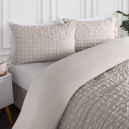 OHS Luxury Seersucker Duvet Cover Set Geo Pillowcase Quilt, Natural - Double