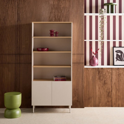 Sweeek - Shelving Unit Bookcase Metal And Wood Decor 6 Levels Beige And Natural - Ashton - image 1