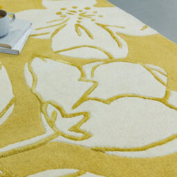 Yellow Easy To Clean Floral Handmade Modern Wool Rug For Living Room, Bedroom - 80Cm X 150Cm - thumbnail 2