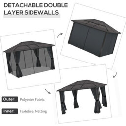 Outsunny 3 X 3.6M Aluminium Hardtop Gazebo Canopy W/ Polycarbonate Top - thumbnail 5
