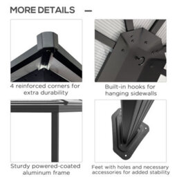 Outsunny 3 X 3.6M Aluminium Hardtop Gazebo Canopy W/ Polycarbonate Top - thumbnail 6