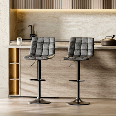 Living And Home Bar Stool Set Of 2 Grey Pu Leather Upholstered Gas Lift Swivel Bar Stools - image 1