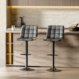 Living And Home Bar Stool Set Of 2 Grey Pu Leather Upholstered Gas Lift Swivel Bar Stools - thumbnail 1