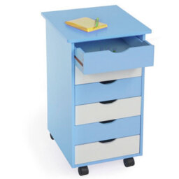 Tectake Chest Of Drawers, 6 Drawer Wooden Filing Cabinet With 4 Swivel Wheels - 1 - Blue - thumbnail 2
