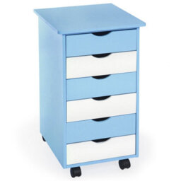 Tectake Chest Of Drawers, 6 Drawer Wooden Filing Cabinet With 4 Swivel Wheels - 1 - Blue