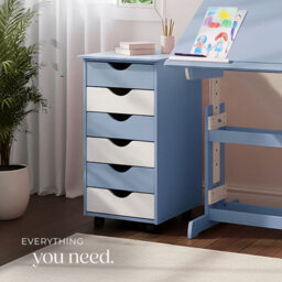 Tectake Chest Of Drawers, 6 Drawer Wooden Filing Cabinet With 4 Swivel Wheels - 1 - Blue - thumbnail 7