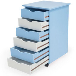Tectake Chest Of Drawers, 6 Drawer Wooden Filing Cabinet With 4 Swivel Wheels - 1 - Blue - thumbnail 4