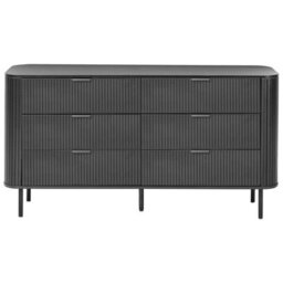 Wyld And Coco Novalux Sideboard Black Mdf With Iron Legs, Retro 6-Drawer Wide Storage (W153 X D47 X H81Cm) - thumbnail 1