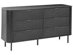Wyld And Coco Novalux Sideboard Black Mdf With Iron Legs, Retro 6-Drawer Wide Storage (W153 X D47 X H81Cm) - thumbnail 3