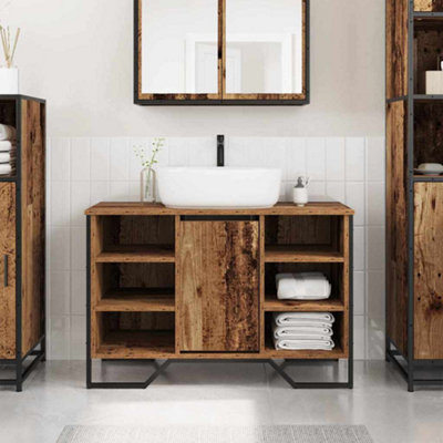 Berkfield Bathroom Sink Cabinet Old Wood 91X35X60 Cm Engineered Wood - image 1
