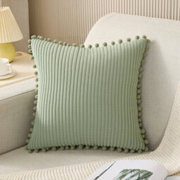 Thehotsale Warm Suede Cushion Cover Pillow Case With Pom-Pom Trim Without Pillow Insert 45Cm W X 45Cm D Green - thumbnail 4