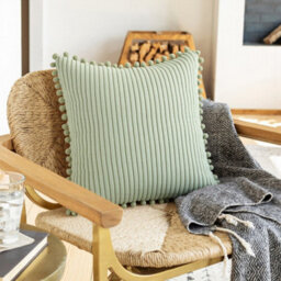 Thehotsale Warm Suede Cushion Cover Pillow Case With Pom-Pom Trim Without Pillow Insert 45Cm W X 45Cm D Green - thumbnail 3