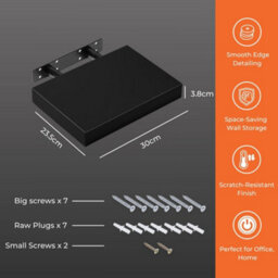 Innoteck Black High Gloss Floating Shelf Rectangular 30Cm Modern Wall Mounted Shelf - thumbnail 5
