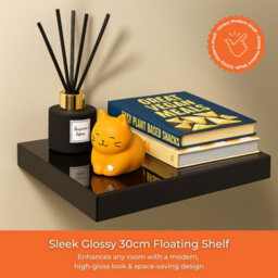 Innoteck Black High Gloss Floating Shelf Rectangular 30Cm Modern Wall Mounted Shelf - thumbnail 2