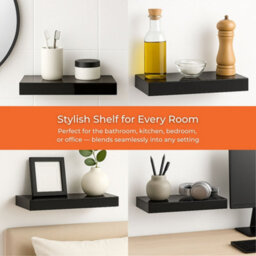 Innoteck Black High Gloss Floating Shelf Rectangular 30Cm Modern Wall Mounted Shelf - thumbnail 7