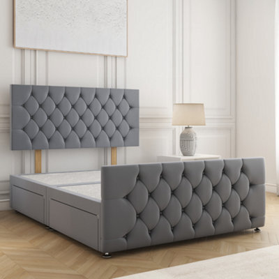 Bsspoke Maya Divan Bed Steel Plush Velvet 24Inch Headboard & 20Inch Footboard 2 Drawers Footend & No Mattress In All Sizes - image 1