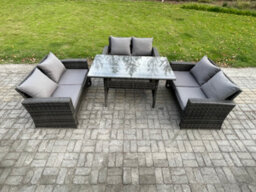 Fimous 6 Seater Rattan Wicker Garden Furniture Patio Conservatory Sofa Set Indoor Outdoor With Dining Table For Balcony - thumbnail 2