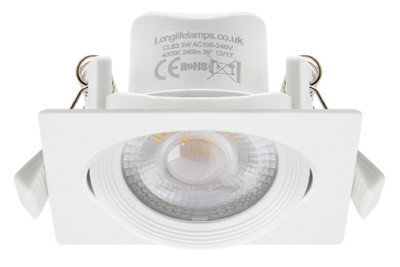 Long Life Lamps Company 3W Adjustable Square Led Recessed Ceiling Downlight 4000K Cls2 - image 1