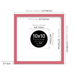 "10X10"" Pink Picture Frame - 10X10"" Square Frame With 7X7"" Mount For 10X10""/7X7"" Pictures Moderrn Style Thin Edge, 1 Pack" - thumbnail 2