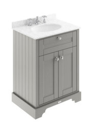 Hudson Reed Floor Standing Two Door Traditional Vanity Unit With 3 Tap Hole Grey Marble Top & Basin In Storm Grey, 620 X 470mm