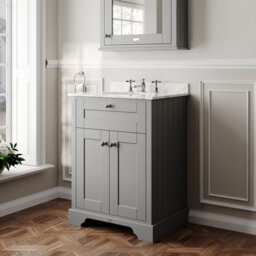 Hudson Reed Floor Standing Two Door Traditional Vanity Unit With 3 Tap Hole Grey Marble Top & Basin In Storm Grey, 620 X 470mm - thumbnail 4
