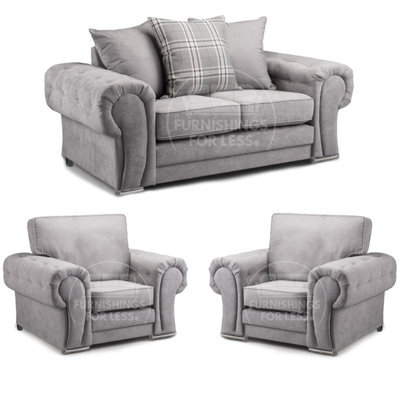 Furnishings For Less UK Milan Fabric 3 Piece Sofa Suite Grey Scatter Back 2 Seater And 2 Matching Armchairs -  2 1 1 - image 1