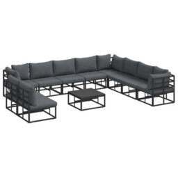Berkfield Modern Garden Sofa Set With Cushion 11 Pcs Black Aluminium - thumbnail 1