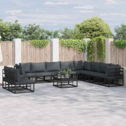 Berkfield Modern Garden Sofa Set With Cushion 11 Pcs Black Aluminium - thumbnail 2