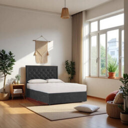 "Knight Sleep Ellis Charcoal Plush 2Ft6 Bed Set With Mattress, 2 Drawers Same Side & 24""headboard - Small Single" - thumbnail 1