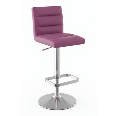 Swank Brushed Steel Kitchen Swivel Bar Stool With Faux Leather Padded Seat - Purple