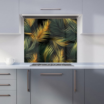 Warren Reed Designer Golden Palm Leaves Premium Glass Kitchen Splashback W600mm X H600mm - image 1