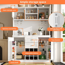 Abrihome Kitchen Cabinet With 4 Doors, 2 Drawers, Wine Rack & Adjustable Shelves In White - thumbnail 4