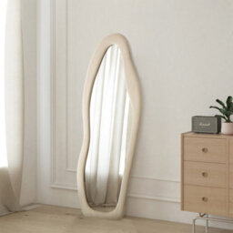 Living And Home Irregular Wavy Full Length Floor Mirror Soft Fleece Frame Modern Aesthetic Leaning Body Mirror - thumbnail 3