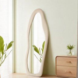 Living And Home Irregular Wavy Full Length Floor Mirror Soft Fleece Frame Modern Aesthetic Leaning Body Mirror - thumbnail 2