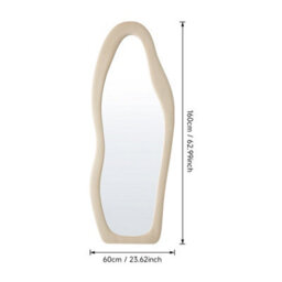 Living And Home Irregular Wavy Full Length Floor Mirror Soft Fleece Frame Modern Aesthetic Leaning Body Mirror - thumbnail 8