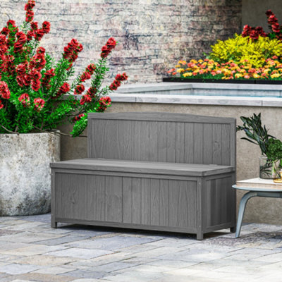 Outsunny Wood Storage Bench For Patio, Outdoor Garden Seating, Grey - image 1